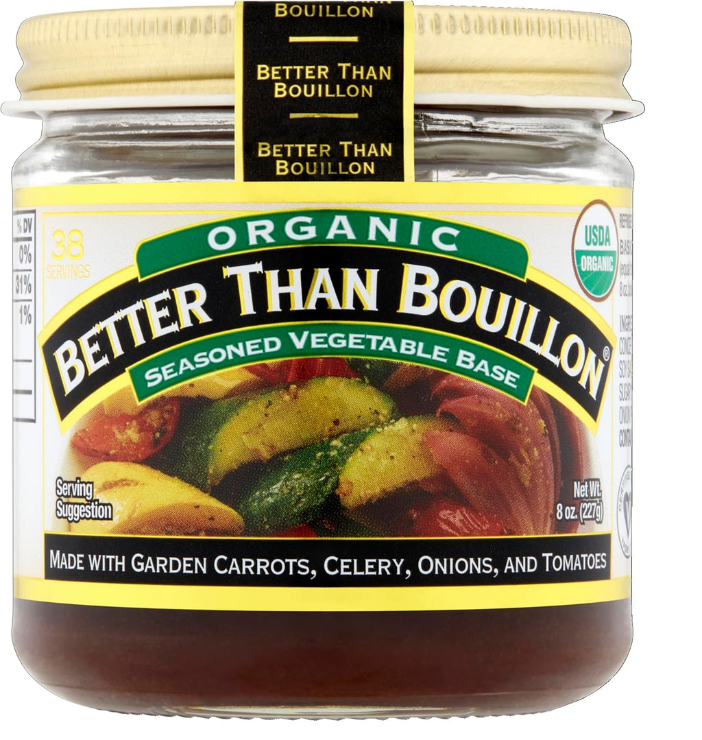 Better Than Bouillon Organic Vegetable Base, Made from Seasoned & Concentrated Vegetables, Organic & Vegan, Makes 9.5 Quarts of Broth, 8 OZ Jar (Single)