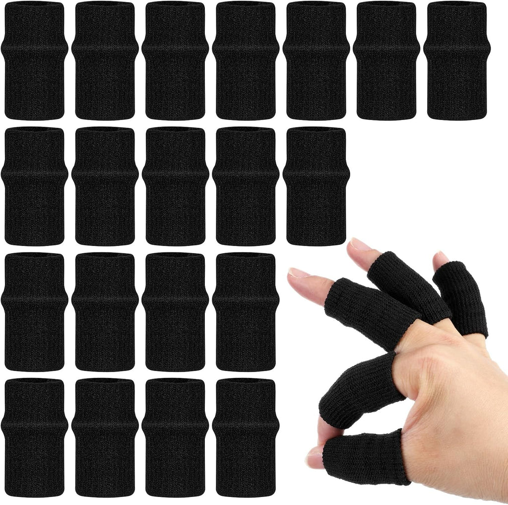 Ouligay 20 PCS Finger Sleeves Black Sport Finger Brace Protector Compression Sleeve Breathable Elastic Thumb Sleeves Thumb Splint Brace Support for Basketball, Golf Sports Aid Support