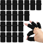 Ouligay 20 PCS Finger Sleeves Black Sport Finger Brace Protector Compression Sleeve Breathable Elastic Thumb Sleeves Thumb Splint Brace Support for Basketball, Golf Sports Aid Support