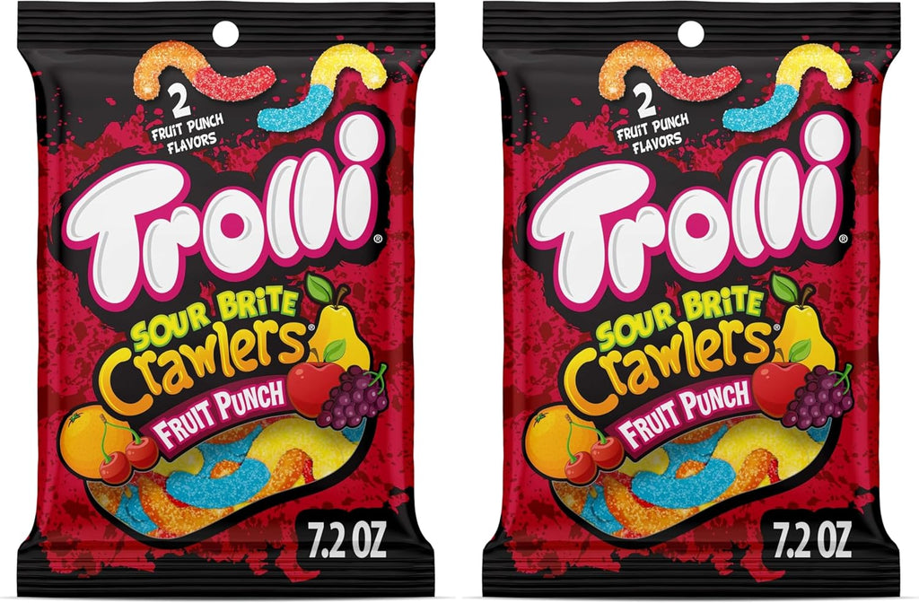 Trolli Sour Gummy Worms, Fruit Punch, 7.2 Ounce | Sour Brite Crawlers | Pack of 2