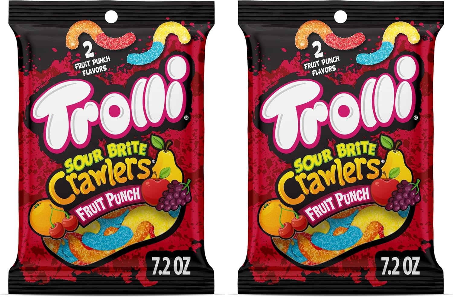 Trolli Sour Gummy Worms, Fruit Punch, 7.2 Ounce | Sour Brite Crawlers | Pack of 2
