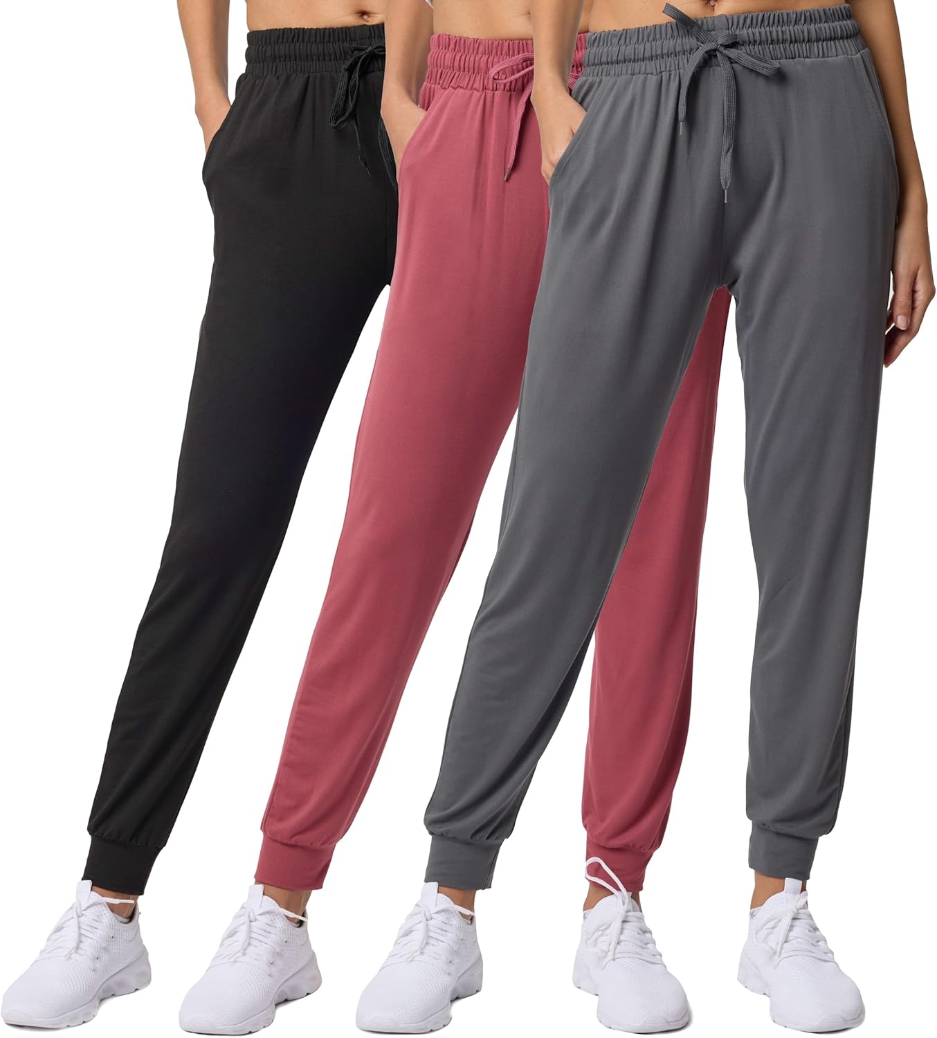 Real Essentials 3 Pack: Women's Lounge Joggers Sweatpants with Pockets Yoga Running Athletic Workout (Available in Plus Size)