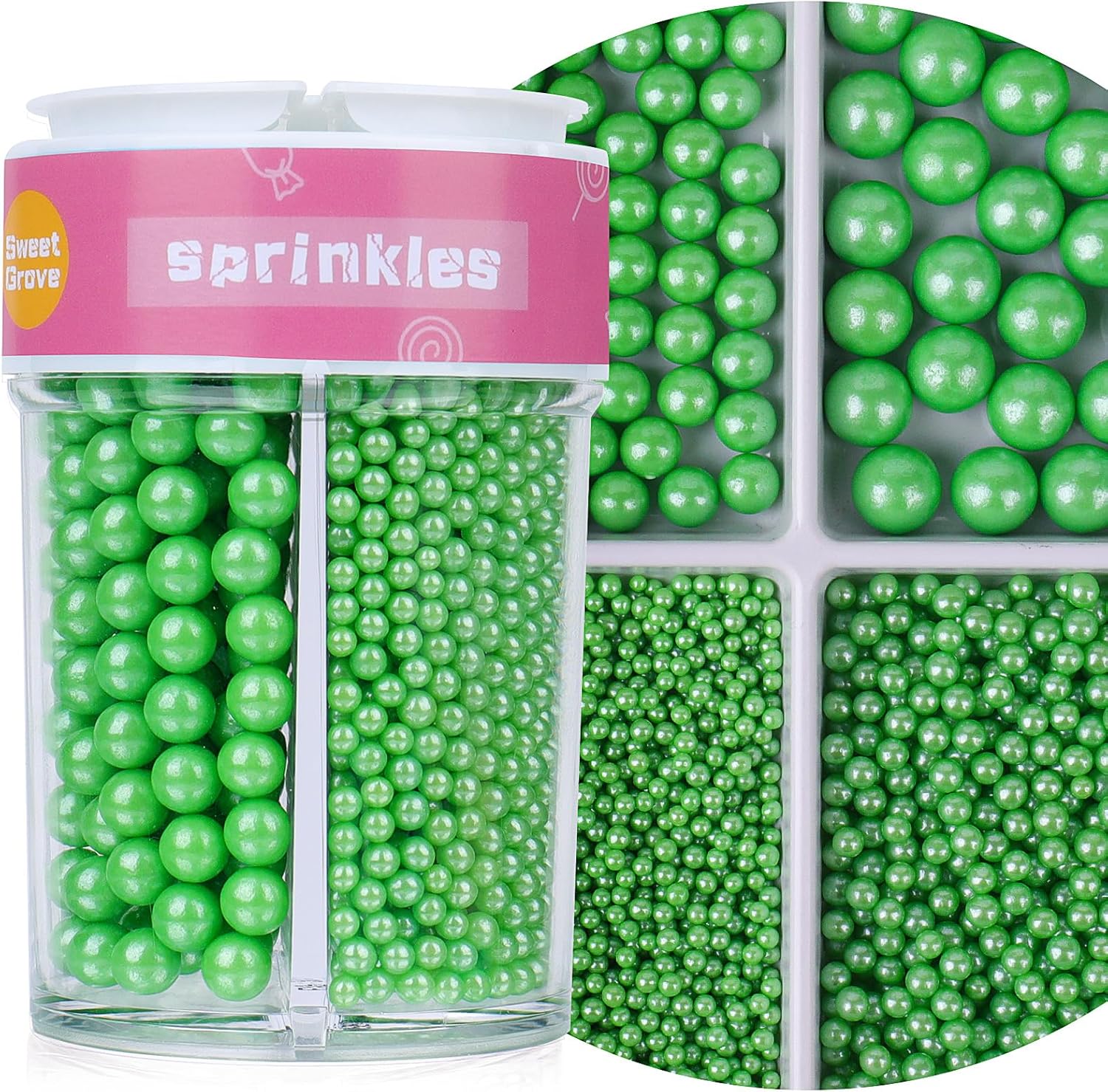 Green Sprinkles, 7.8oz Edible Pearl Sprinkles for Cake Decorating, Sugar Candy Pearls for Baking, Cookie Decorations & Cupcake Topper, Wedding Party Christmas Supplies (Christmas Green)