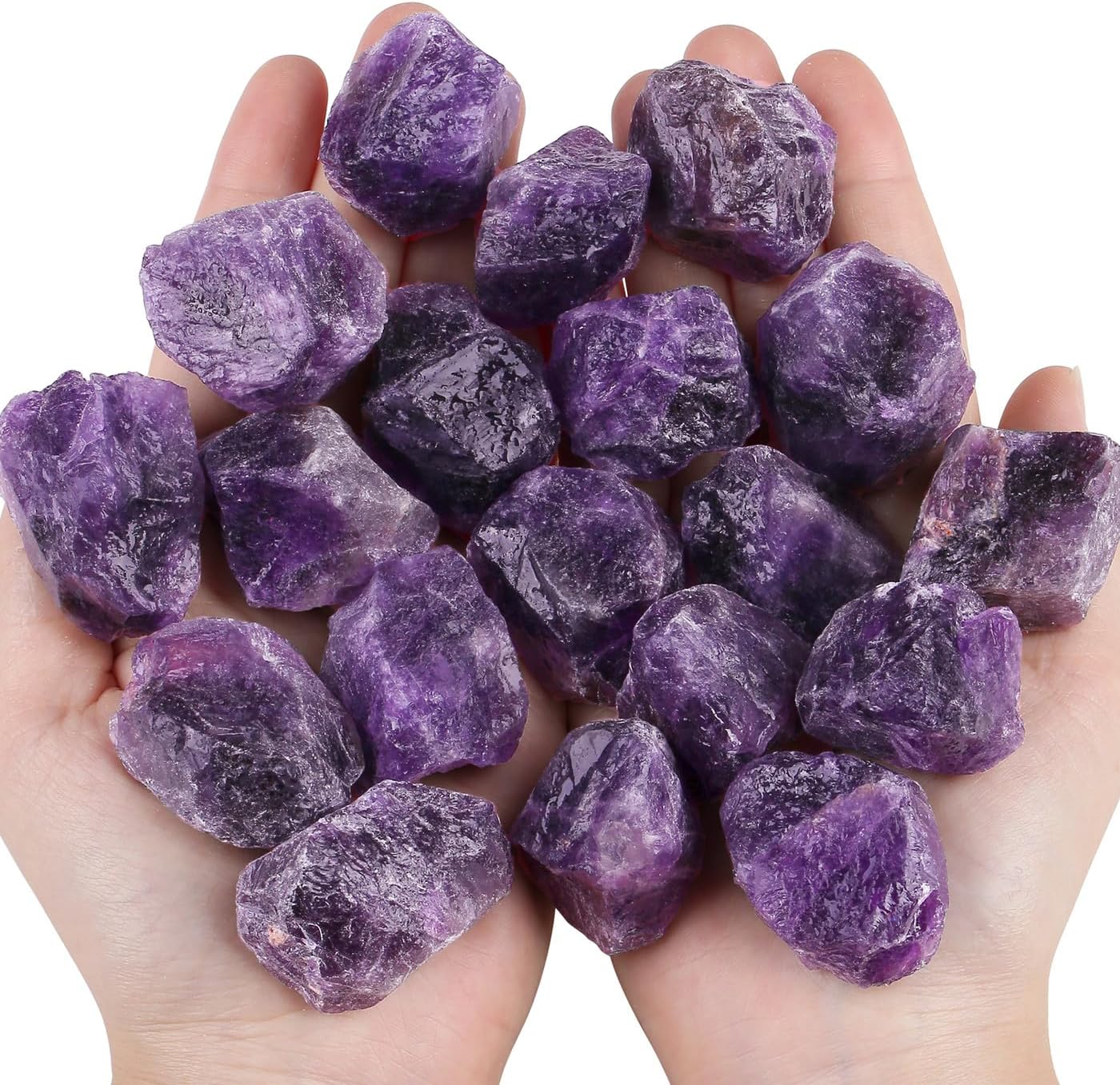 QINJIEJIE Amethyst Crystals Raw Natural Healing Crystal Stones Large 1" Bulk Rough Quartz Rocks Gemstones for Polishing Tumbling Cabbing Fountain Decor Wicca Reiki Stone