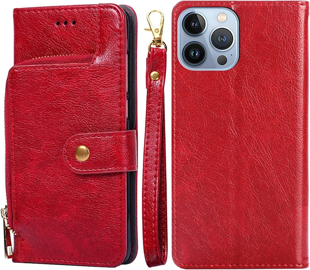 Wallet Case for iPhone 13 Pro Max/13 Pro/13, Premium PU Leather Magnetic Closure Folio Flip Cover with Kickstand and Card Slots Phone Cases Cover (Color : Red, Size : 13 Pro 6.1")