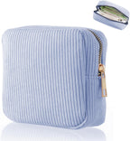 Period Bag for Teen Girls, Corduroy Sanitary Napkin Storage Bags Portable Sanitary Pad Storage Bag with Slip-in Pockets(Blue)