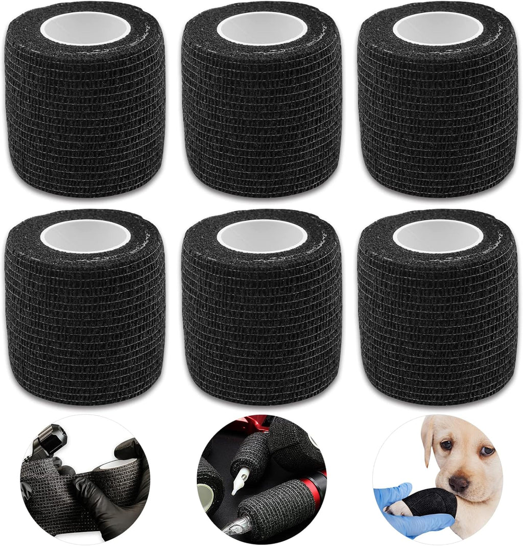 Tattoo Grip Tape Wrap Cover - Autdor 6Pcs 2" x 5 Yards Tattoo Machine Tape Cohesive Elastic Bandage Rolls Self-Adherent Tape for Grip Tube Accessories Sports Tape