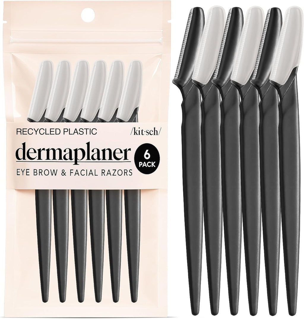 Kitsch Dermaplane Razor for Women Face – Face Razors for Women & Men, Eye Brow Razors & Face Shaver – Exfoliating Facial Razor & Dermaplaner as Skin Care Tool for Smoother Skin - Black, 6 pcs