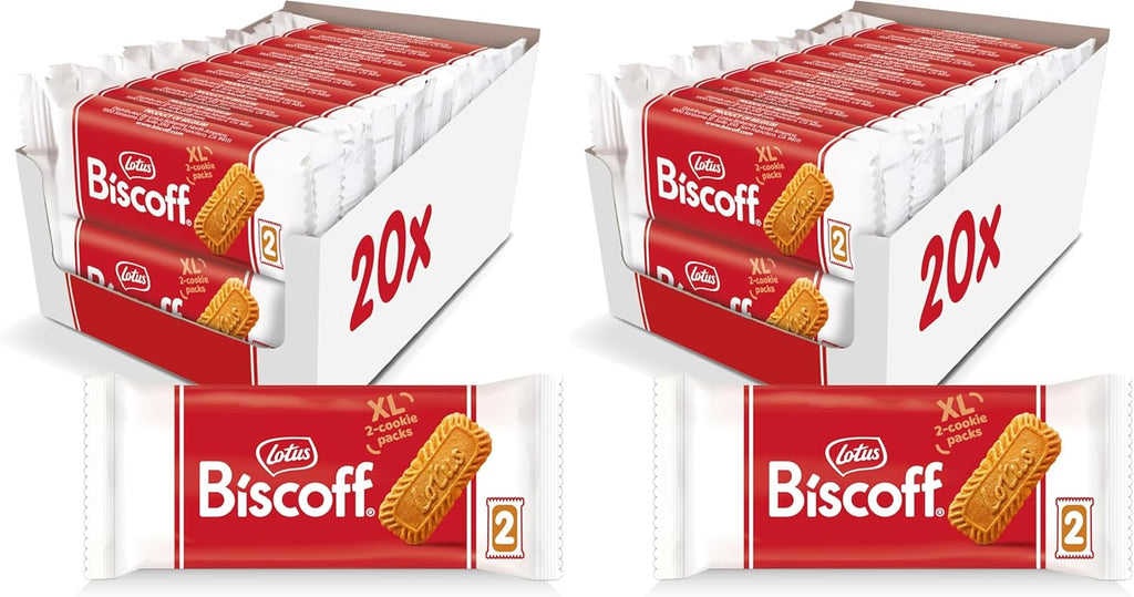 Lotus Biscoff Cookies,Caramelized Biscuit Cookie Snack,Dispenser Box (sleeves of extra large cookies) Vegan,0.9 Ounce,20 Count (Pack of 2)