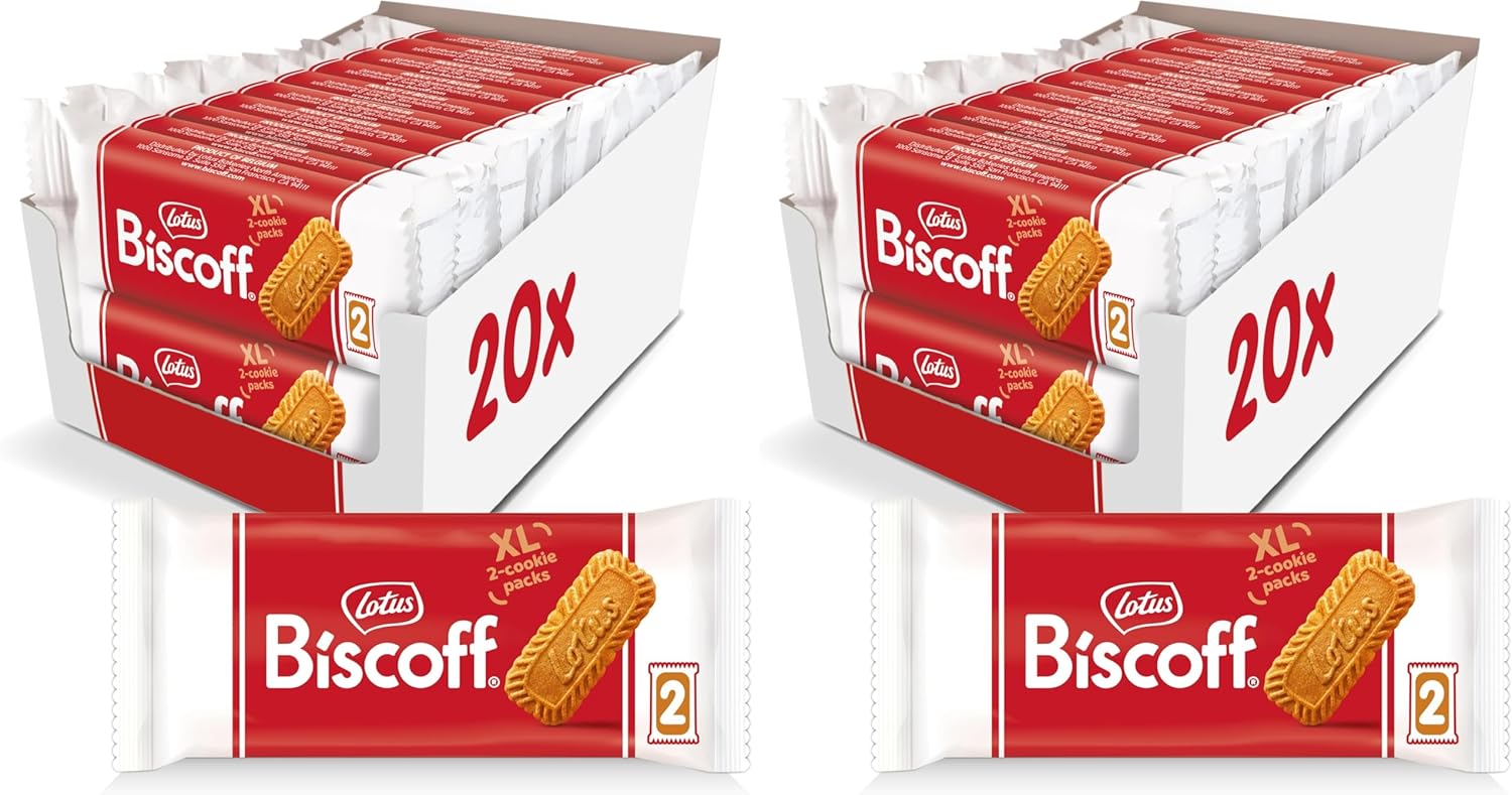 Lotus Biscoff Cookies,Caramelized Biscuit Cookie Snack,Dispenser Box (sleeves of extra large cookies) Vegan,0.9 Ounce,20 Count (Pack of 2)