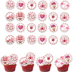 48PCS Edible Happy Valentine's Day Cupcake Toppers Wafer Paper I Love You Cupcake Picks Be My Valentine Cake Decor for Valentine's Day Theme Party Decor Supplies