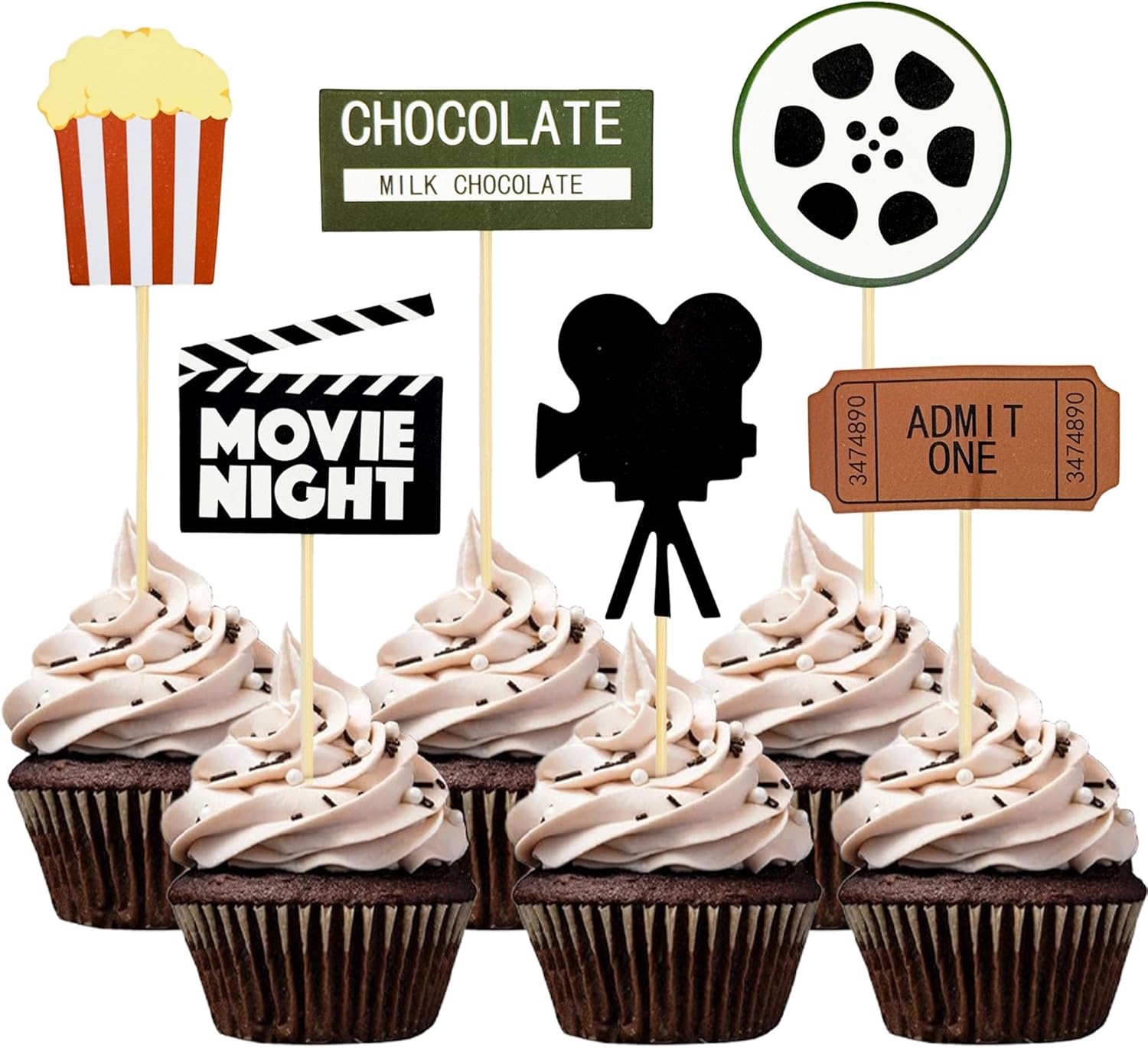 12 PCS Movie Night Cupcake Toppers, Hollywood Movie Theme Cake Decor for Movie Themed Birthday Party Supplies