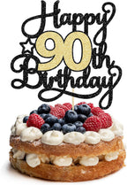 1Pc Happy 90th Birthday Cake Topper Black Gold Glitter Cheers to 90 Years Birthday Cake Pick 90 Fabulous Cake Decoration for Happy 90th Birthday Anniversary Party Cake Decorations Supplies