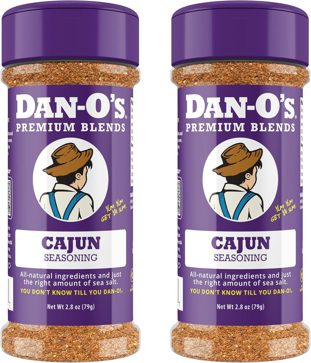 Dan-O's Cajun Seasoning, 2.8 oz Bottle, 2 Pack, Spicy Seasoning for Gumbo, Jambalaya, Shrimp, Chicken and More, Sugar Free, Zero Calorie, Use this Spice Blend to Craft a Marinade, Dry Rub or Sauce