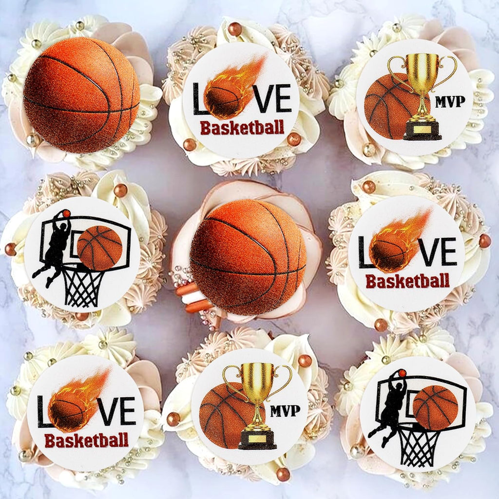 40Pcs Edible basketball Cupcake Toppers for Wafer Paper Basketball Players Sports Theme Cupcake Picks Basketball Drink Topper Children Birthday Party Cake Decorations