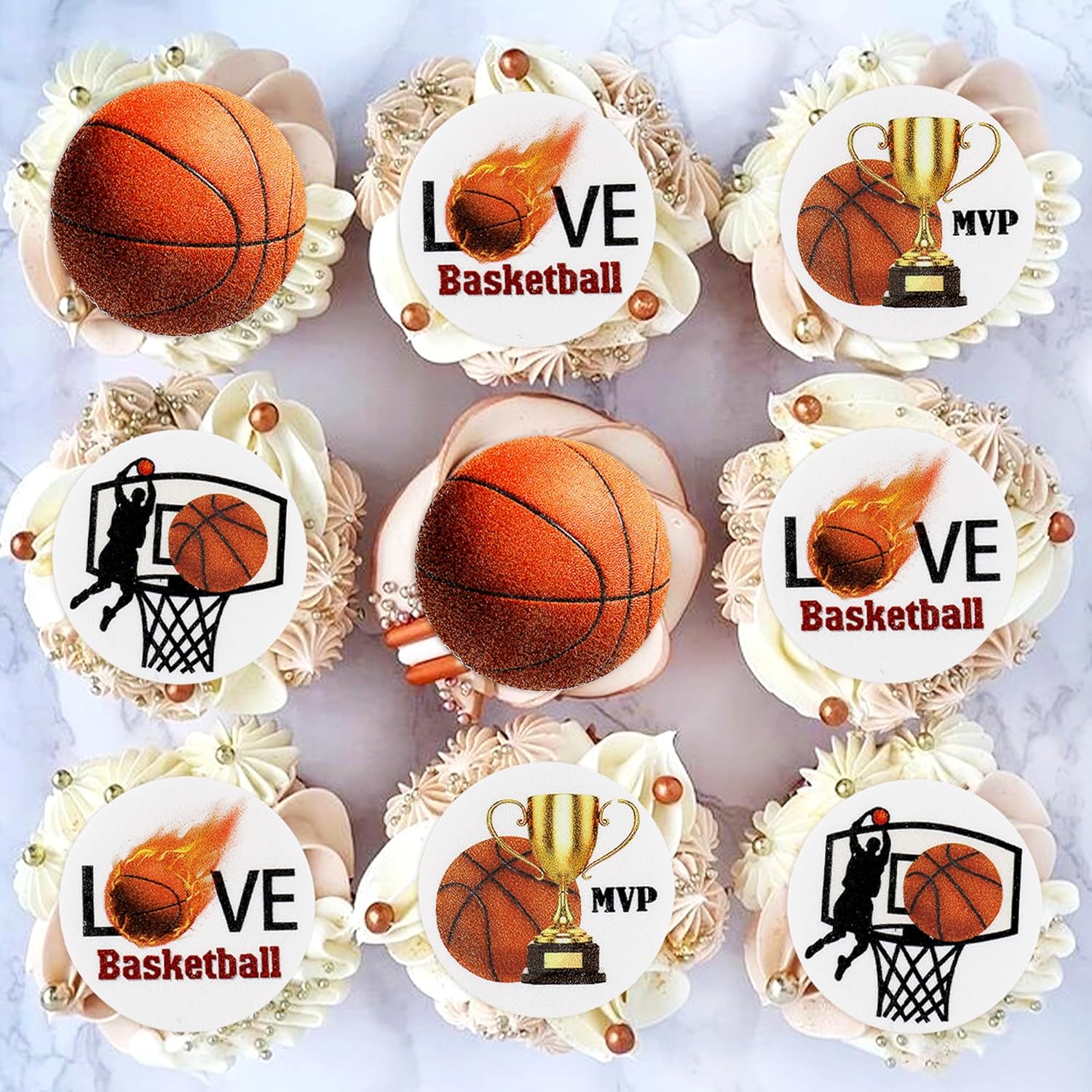40Pcs Edible basketball Cupcake Toppers for Wafer Paper Basketball Players Sports Theme Cupcake Picks Basketball Drink Topper Children Birthday Party Cake Decorations