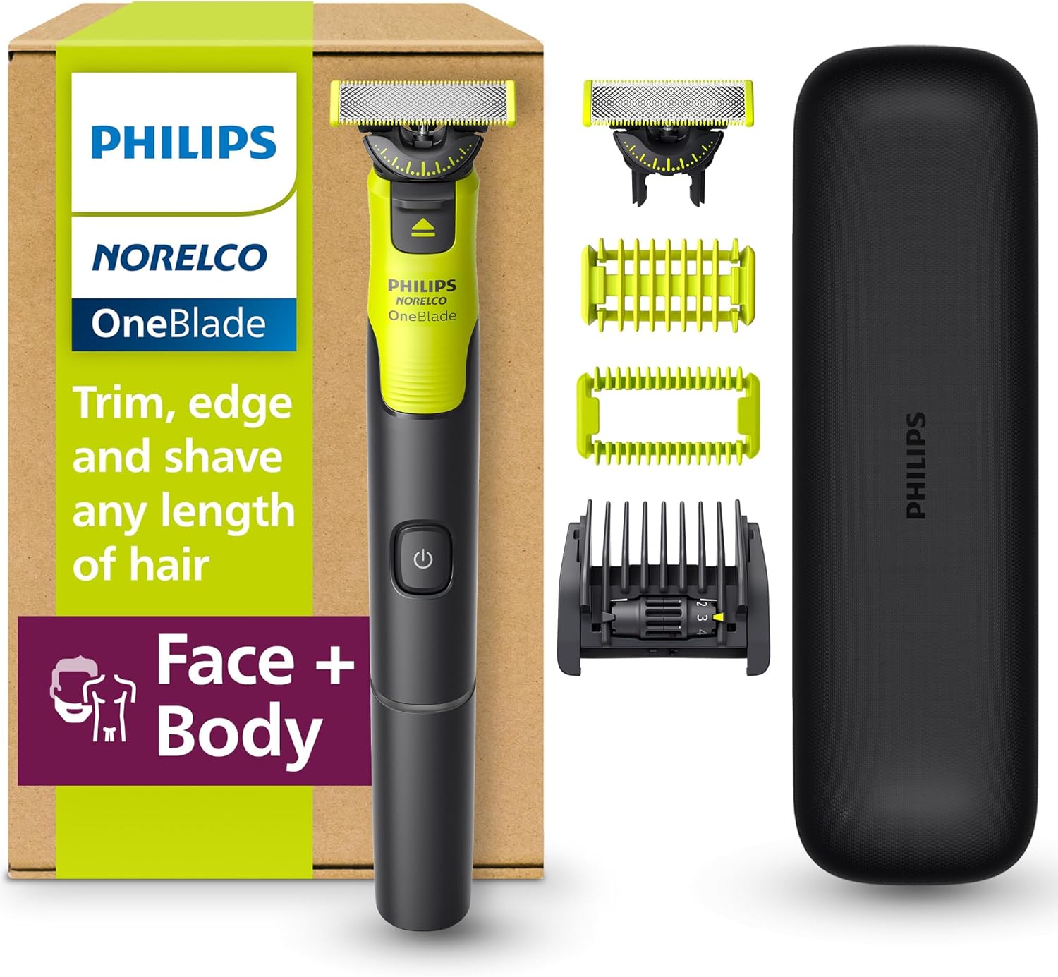 Philips Norelco OneBlade 360 with Connectivity Hybrid Face + Body, Electric Beard Trimmer, Shaver and Body Groomer Kit with 360 Blade Tech, 1x360 Blade, 5-in-1 Comb, Travel Case, Model QP4631/90