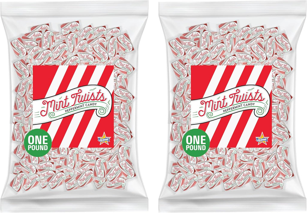 Atkinson's Natural Mint Twists - Peppermint Red & White Candy - Gluten Free, Kosher, Vegan - 2 lb. Laydown Bag