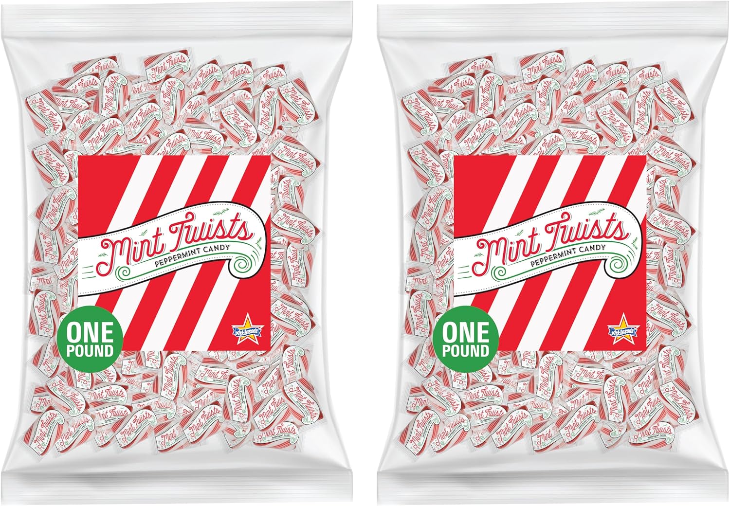 Atkinson's Natural Mint Twists - Peppermint Red & White Candy - Gluten Free, Kosher, Vegan - 2 lb. Laydown Bag
