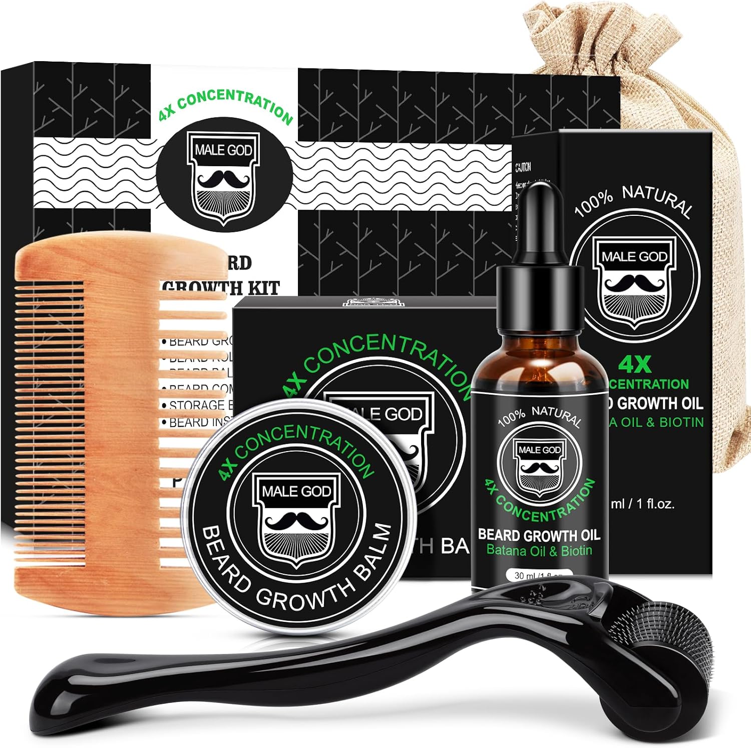 MALE GOD Beard Kit, Beard Growth Kit w/Natural Ingredients Beard Oil & Balm, Men's Care & Grooming Set w/Beard Growth Oil, Comb, Anniversary | Birthday Gifts for Men, Him, Husband, Boyfriend, Dad