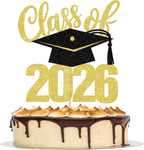 Rsstarxi 1 Pack Class of 2026 Cake Topper Grad Cap Glitter Diploma Done Congrats Grad Cake Pick for 2026 Graduation Theme Party Cake Decorations Supplies Gold