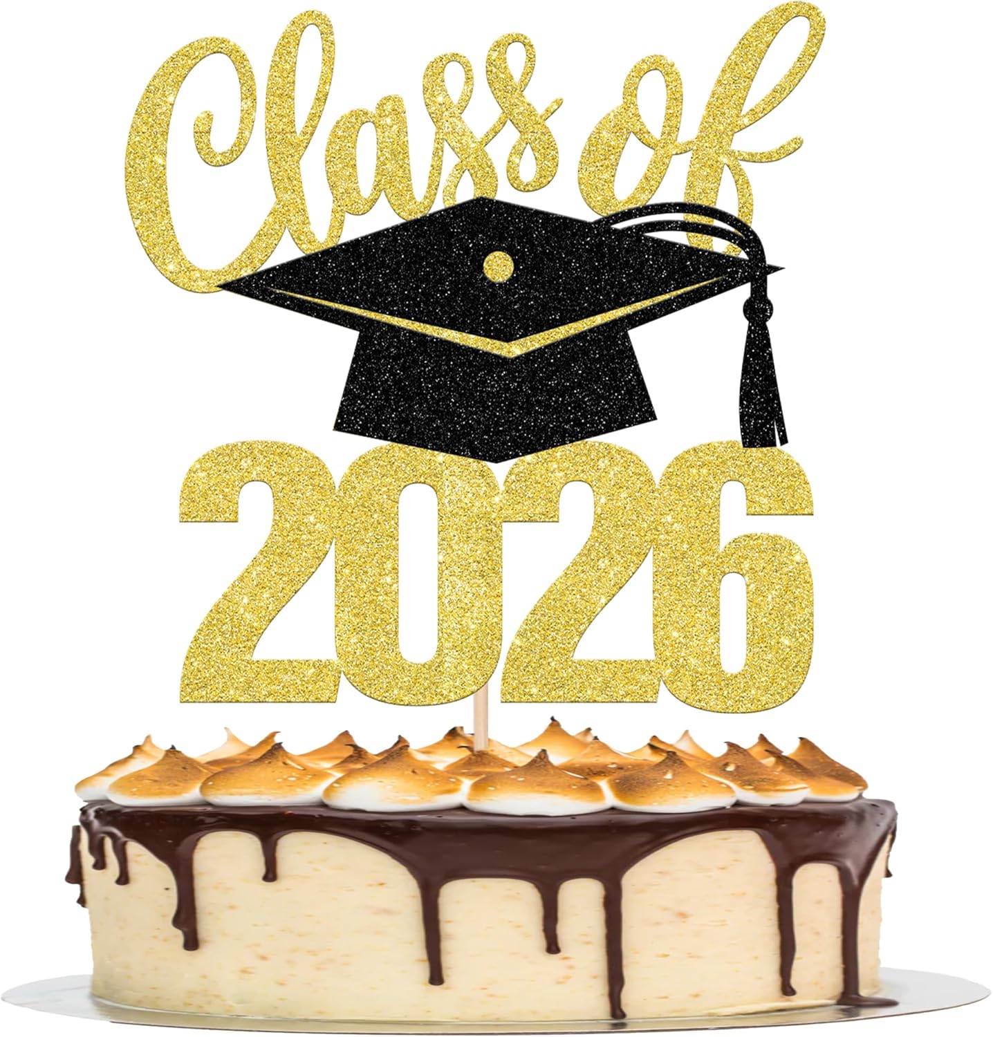 Rsstarxi 1 Pack Class of 2026 Cake Topper Grad Cap Glitter Diploma Done Congrats Grad Cake Pick for 2026 Graduation Theme Party Cake Decorations Supplies Gold