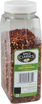 Spice Classics Crushed Red Pepper, 12 oz - One 12 Ounce Container of Dried and Crushed Red Chili Pepper Flakes Great for Pizza, Chowder, Seafood, and Pasta