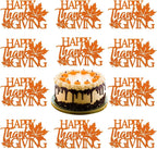 10Pcs Happy Thanksgiving Cake Toppers Glitter Maple Leaf Cupcake Toppers Fall Leaves Cake Topper for Thanksgiving Birthday Party Autumn Cake Decorations Supplies Orange