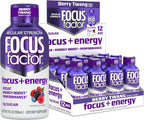 Focus Factor Focus + Energy Shots - 12 x 2oz Bottles (Berry Twang Flavor) - Powered by Nootropics with Caffeine, L-Theanine, Ginkgo, Bacopa, L-Tyrosine, Alpha GPC