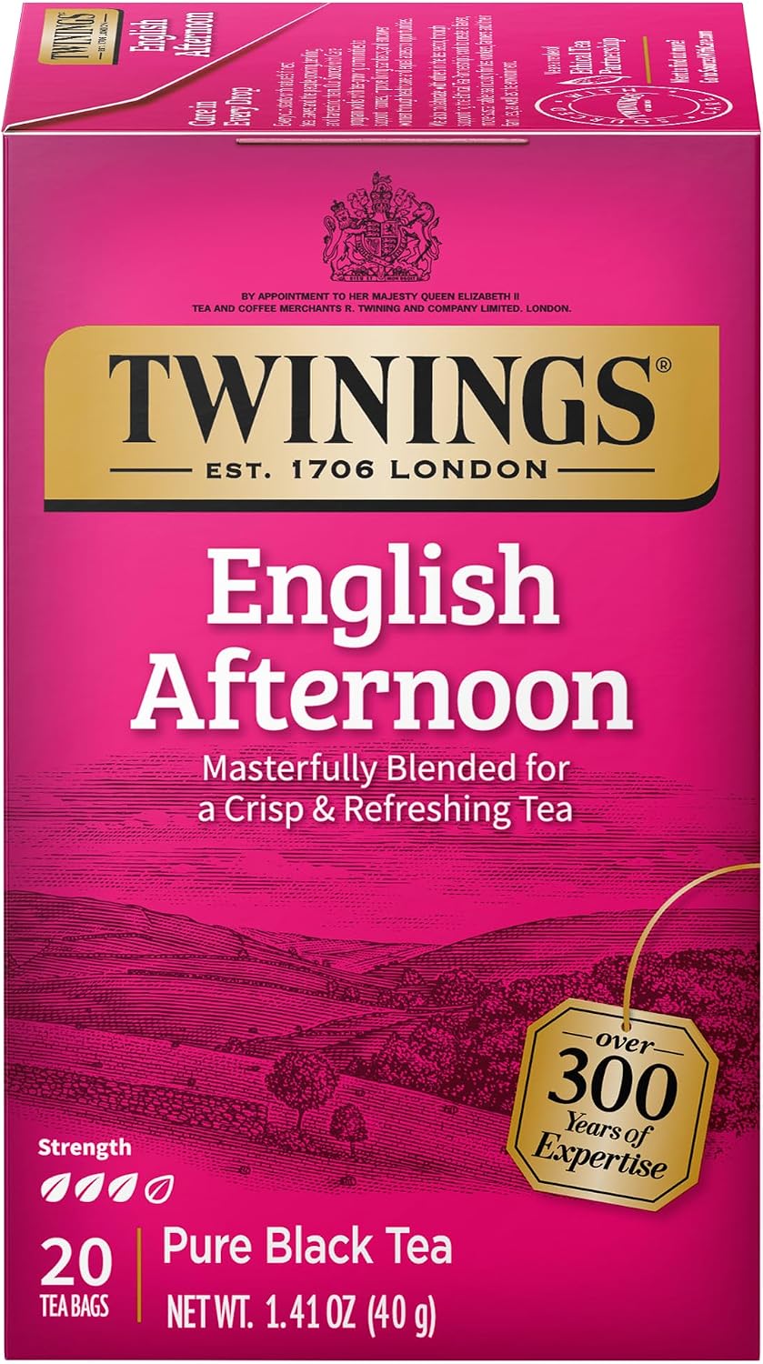 Twinings English Afternoon Black Tea Individually Wrapped Bags, 20 Count (Pack of 1), Smooth & Slightly Sweet, Caffeinated, Enjoy Hot or Iced, 20 Teabags