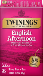 Twinings English Afternoon Black Tea Individually Wrapped Bags, 20 Count (Pack of 1), Smooth & Slightly Sweet, Caffeinated, Enjoy Hot or Iced, 20 Teabags