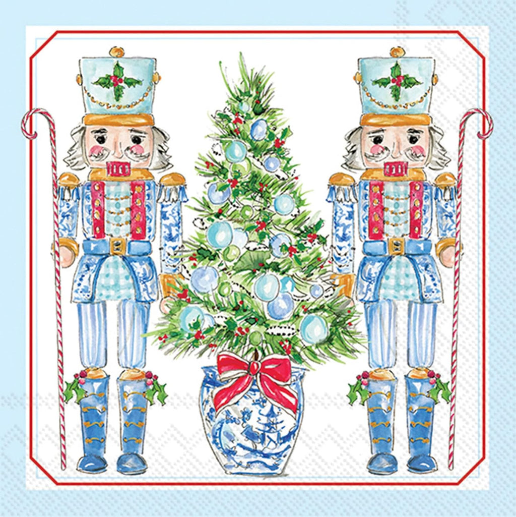 IHR Ideal Home Range Christmas Nutcracker Napkins Rosanne Beck - Disposable 3-Ply Paper Party Napkin Pack, Lunch Size 6.5" x 6.5", Blue Nutcrackers, 20-Count