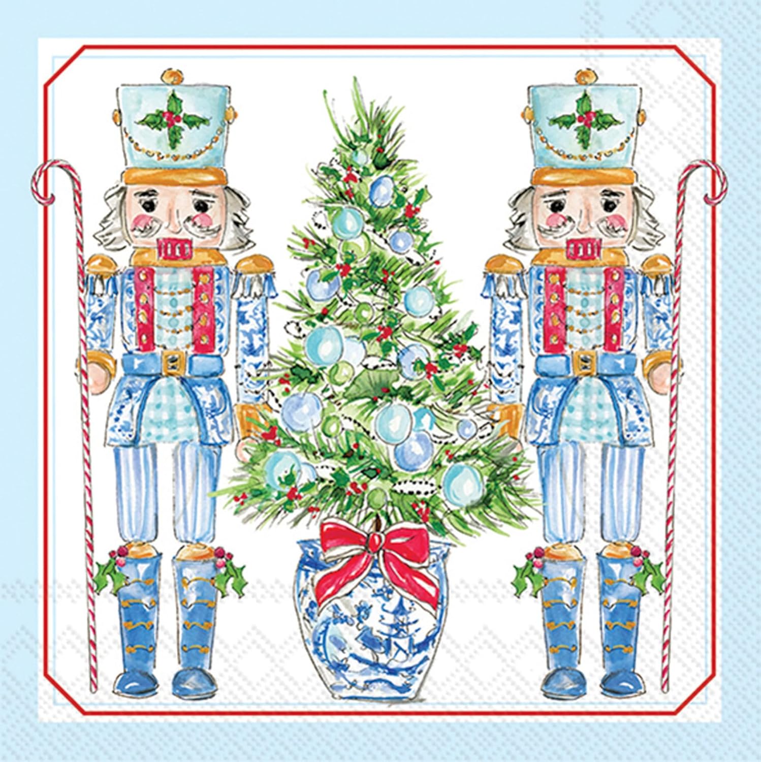 IHR Ideal Home Range Christmas Nutcracker Napkins Rosanne Beck - Disposable 3-Ply Paper Party Napkin Pack, Lunch Size 6.5" x 6.5", Blue Nutcrackers, 20-Count