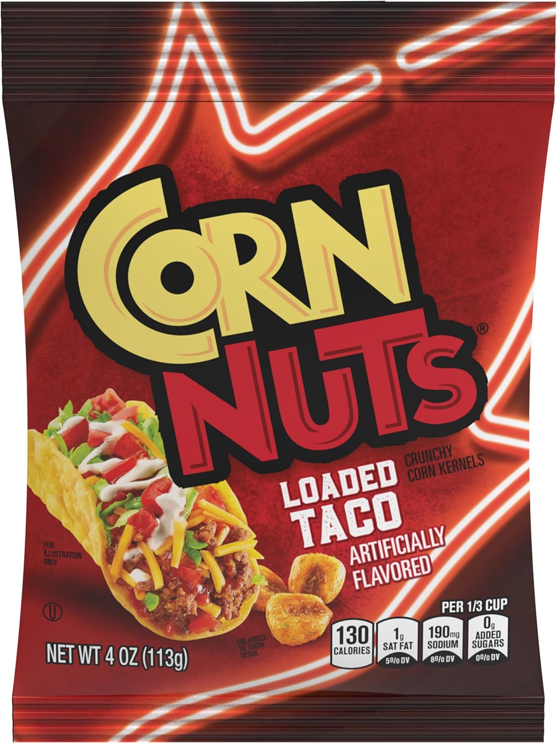 CORN NUTS Loaded Taco Flavored Corn Kernels, Crunchy Corn Snacks, Snack Box, Variety Packs, Food for Adults, 4oz. (Pack of 12)