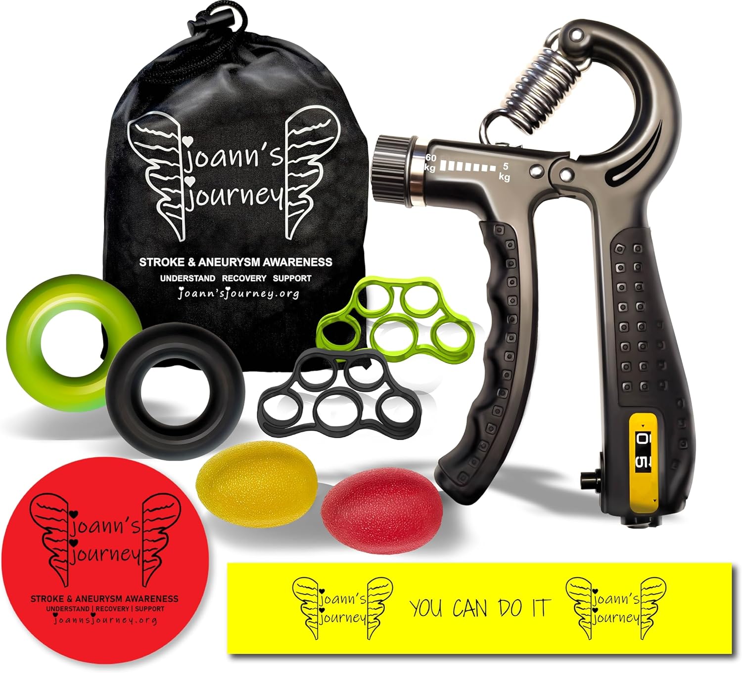 Hand Therapy Kit for Stroke and Aneurysm Recovery, OT/PT Rehab Tools for Dexterity, Fine Motor Skills and Hand Coordination, Home Therapy Set for Survivors and Caregivers, by JoAnn’s Journey