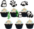 24Pcs Panda Cupcake Toppers Glitter Green Bamboo Cupcake Picks Cute Animal Bear Cake Decorations Baby Shower Kids Birthday Panda Theme Party Supplies