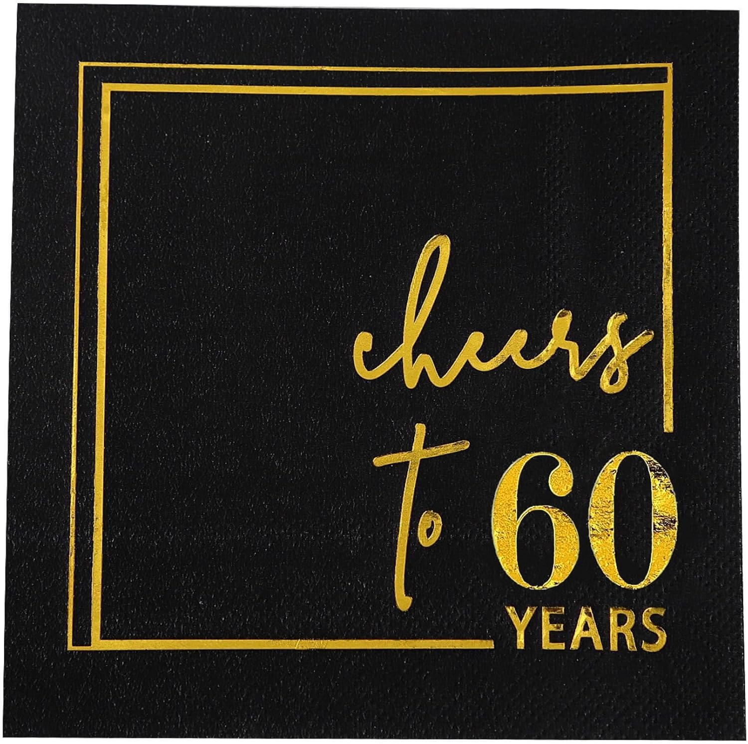 Cheers to Years Cocktail Napkins - 50 PK - 3-Ply Birthday Napkins 5x5 Inches Disposable Party Napkins Beverage Paper Napkins or Birthday Decorations Wedding Anniversary Black and Gold (60 Years)