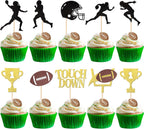 36 PCS Rugby Ball Cupcake Toppers Glitter Trophy Amecian Football Cupcake Picks Touchdown Player Cake Decorations for Super Bowl Rugby Sports Theme Baby Shower Kids Birthday Party