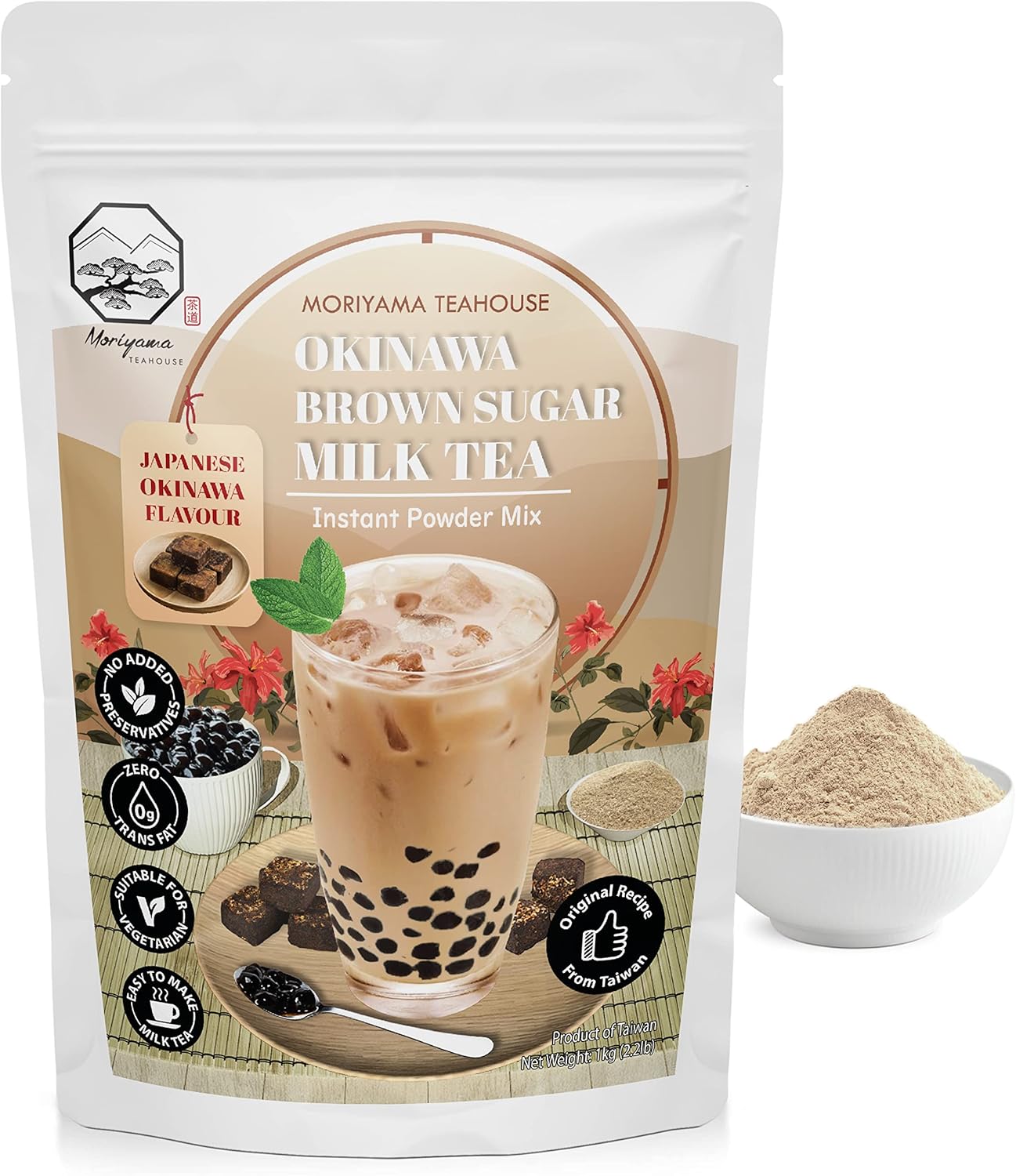 Okinawa Brown Sugar Bubble Milk Tea Instant 3in1 Powder Mix - 1kg (33 Drinks) | For Boba Tea, Milkshake, Blended Frappe and Bakery | Authentic Taiwan Recipe | No Preservatives by Moriyama Teahouse