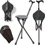 Folding Cane Seat, Carbon Fiber Walking Stick with Chair, Portable, Compact Foldable Cane and Chair Combination with Carry Case