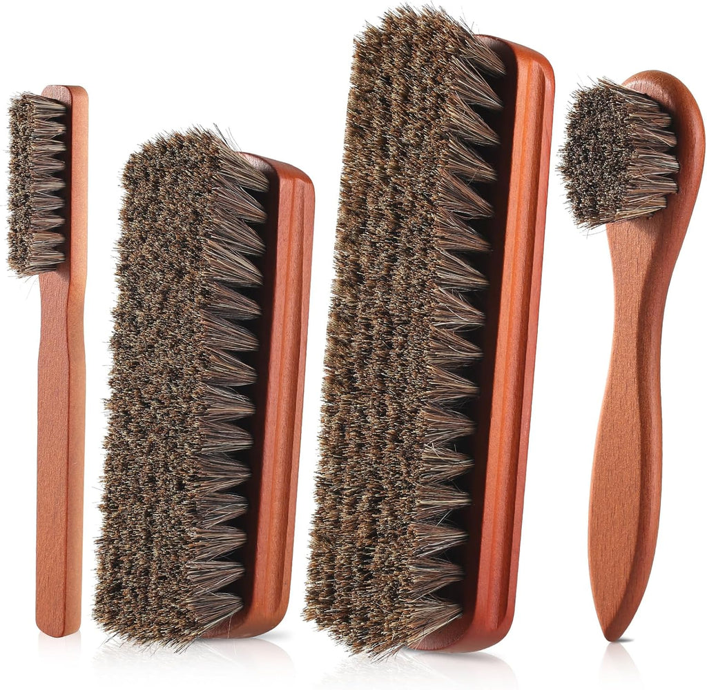 4 Pcs Shoe Brush, Boot Brush, Horse Hair Brush for Leather, Shoe Polish Brush, Professional Leather Shoe Care Brushes, Horsehair Shoe Shine Brush Cleaning Brush Care Clean Dauber Applicators