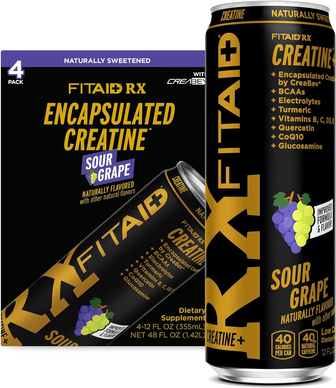 LIFEAID FITAID RX Recovery Blend Plus Creatine, BCAAs, Glucosamine, Electrolytes, 100% Clean, Paleo, Vegan and Gluten-Free, 12 Fl oz. cans (Pack of 4)
