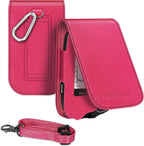 PU Protective Case with Detachable Hanging Lanyard for Freestyle Libre 3 2 / Libre Reader, Lightweight Shockproof Diabetic Storage Neck Sling Carrying Case with Carabiner Clip (Magenta)