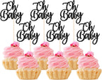 Rsstarxi 24 Pack Oh Baby Cupcake Toppers Glitter Baby Shower Cupcake Decorations Baby Baptism Cupcake Food Toothpicks for Boys Girls Birthday Party Cake Decorations Black