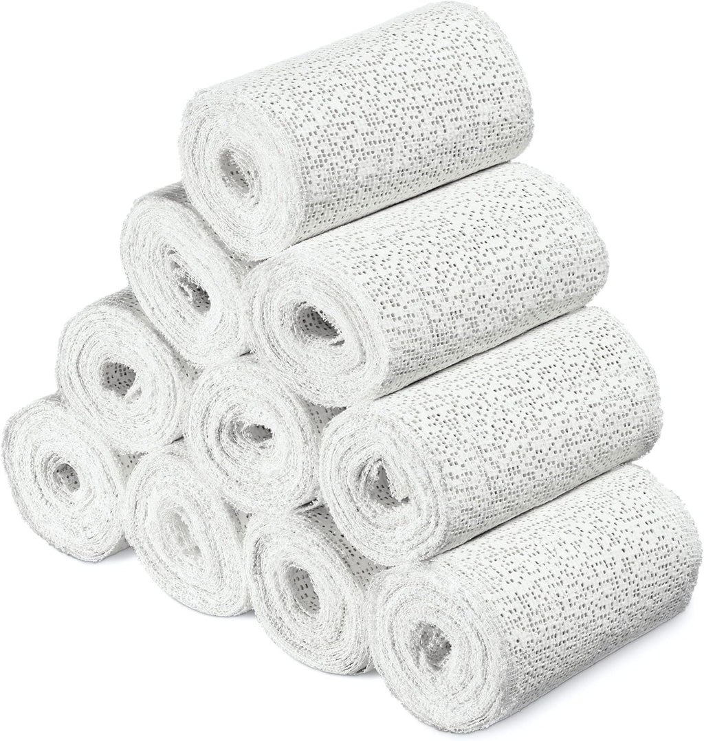Navaris Plaster Cloth Rolls (M, Pack of 10) - Gauze Bandages for Body Casts, Plaster of Paris for Craft Projects, Belly Casting Kit Pregnancy - Easy Use Wrap Strips - 4" W x 118" L
