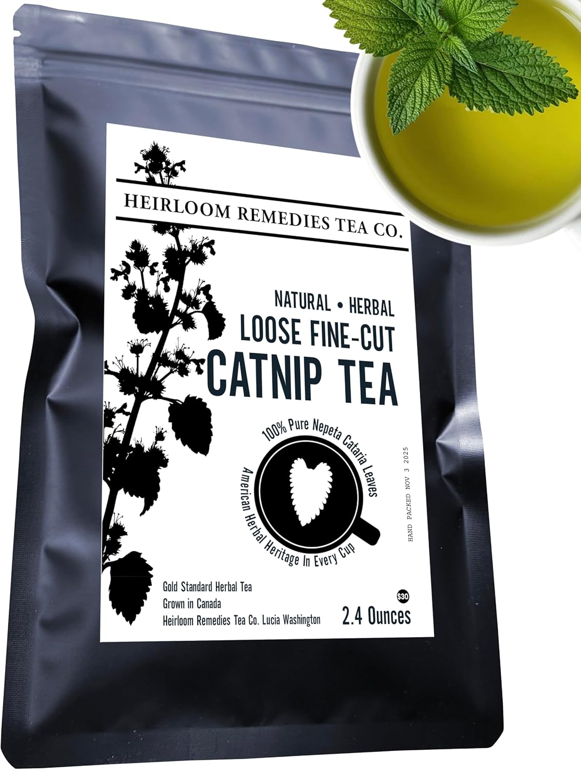 Catmint Tea 2.4 oz Loose Leaf Catnip - Dried Nepeta cataria Fine Cut Leaves and Buds
