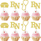 24 PCS Nurse Cupcake Toppers Gold Glitter Nurse Cap Stethoscope Cupcake Picks Nursing School Graduation Cupcake Decorations for Medical Rn Themed Baby Shower Birthday Party Cake Decorations Supplies