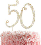 50th Rhinestones Cake Topper, Gold 50th Birthday Cake Decoration, Wedding Anniversary Party Decor Ideal Perfect Keepsake