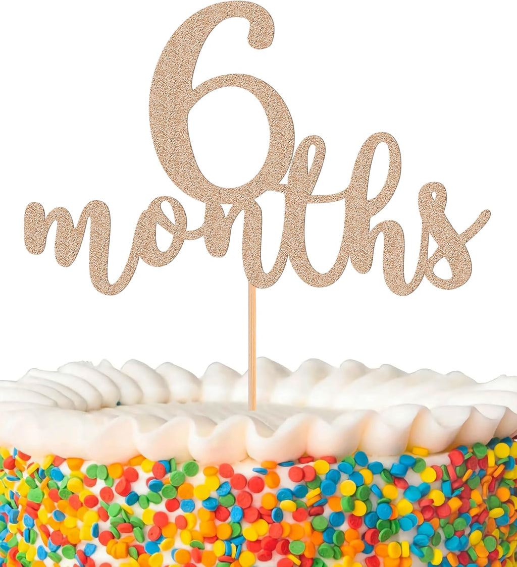 6 Months Cake Topper - Golden Glitter 1/2 Birthday Cake Decorations, Perfect for Baby Shower/Gender Reveal Party/Baby Party Photo Booth Props (Rose Gold)
