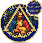 The Good Shepherd Blessing Sobriety Coin - One Day at A Time Religious AA Coins - Addiction Recovery Christian AA Chips and Medallions - God Serenity Prayer 1-65 Alcoholics Anonymous Anniversary Gifts
